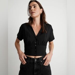 Madewell Drapey Banded-Bottom Button-Down Top